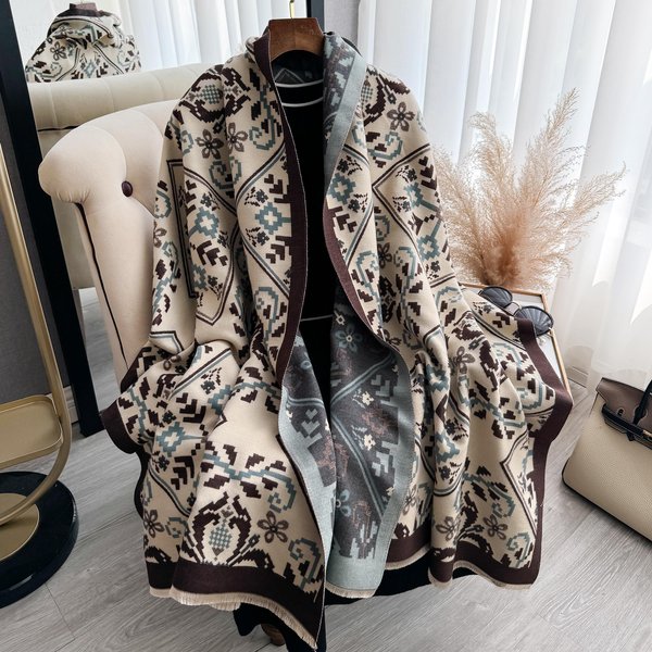 Najnowszy Design Zimowe Dwustronne ŻAkardowe Kaszmirowe Szale Wysokiej JakośCi Damskie Pogrubione Okrycie Szalowe Panie WełNiany Szalik Pashmina Gray-image