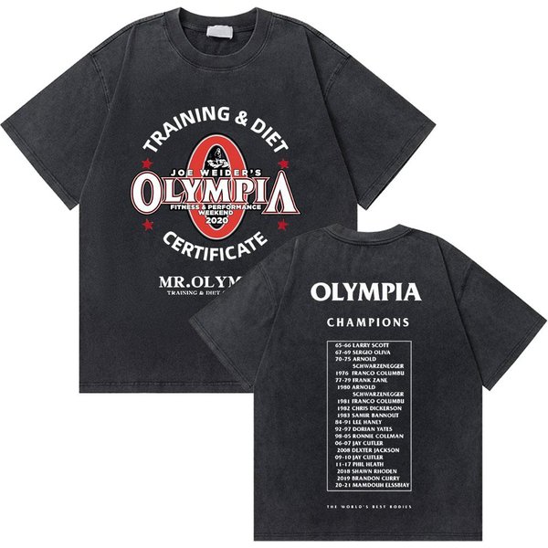 Camiseta vintage Lavada Arnold Schwarzenegger Mr Olympia Para Hombre Y Mujer Casual Fitness Gimnasio Camisetas Moda Masculina Camisetas Oversize XL Gray-image