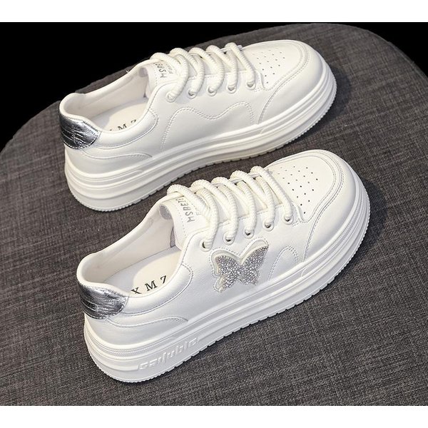 Zapatos De Plataforma Con Suela Gruesa Para Aumentar La Altura, Zapatos Blancos PequeñOs De Cuero, Zapatos Transpirables De Verano Para Mujer, Nuevos Zapatos Deportivos Casuales VersáTiles De Primavera Y OtoñO 40 Black-image