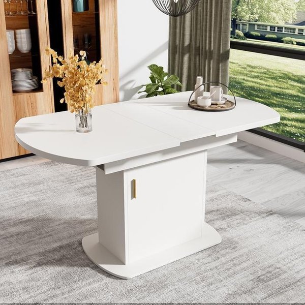 Mesa De Comedor - Muvoe - Ovalada Extensible - Blanco - 110/130X70X75Cm - DiseñO Moderno-image