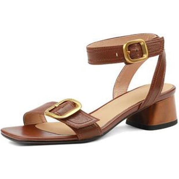 Letnie Buty Damskie Kwadratowe Noski Grube Obcasy Damskie SandałY Owcze Wysokie Obcasy Solidne Buty Z Paskiem Casualowe BeżOwe Buty Damskie 37 Ciemnordzawy-image
