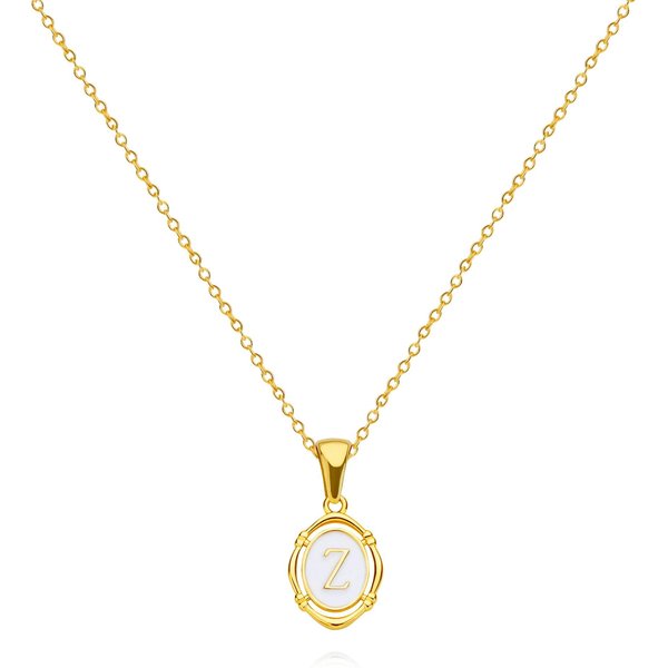 Collar Con Inicial De Letra A-Z Esmaltado Para Mujer Cadena De Acero Inoxidable Color Dorado Colgante Collar Con Letra JoyeríA De Moda Regalo Gold Color&45Cm Beige-image
