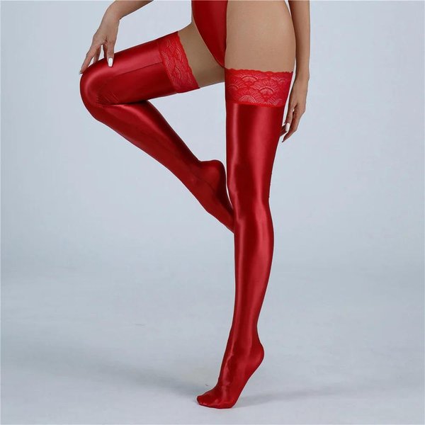 Medias Sexys De Encaje Satinado Lisas Brillantes Para Mujer Medias Sexys Brillantes Vintage Medias De Yoga Moldeadoras EláSticas Medias De Criada Hasta La Rodilla One Size Brown-image