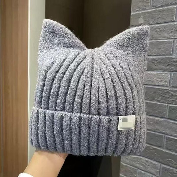 Urocze Czapki Beanie Z Kocimi Uszkami Dla Kobiet Jesień I Zima CiepłA Ochrona Uszu SłOdkie Wszechstronne WciąGane Czapki Dziergane Black-image