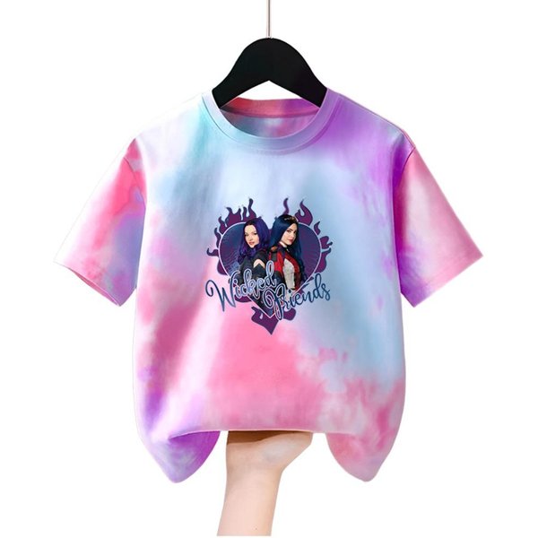 Ropa Para NiñOs Descendientes Camisetas Verano Estampadas Camisetas Moda Manga Corta NiñA Cuello Redondo Tops Casuales Conjuntos Camisa Kawaii 120 Pink-image