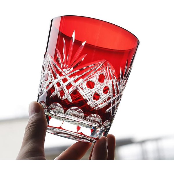 Vaso De Whisky De Cristal Rojo Edo Estilo JaponéS Hecho A Mano Kiriko Grabado A Mano Copa De Agua Vino Vasos Para Bebidas FríAs Cerveza Vaso Para Licores 220Ml-image