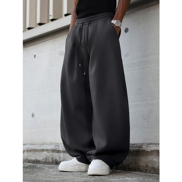 Pantalones Deportivos Casuales Para Hombre Corte Holgado Pantalones AtléTicos De Uso Diario Con CordóN Y Bolsillos Laterales S Gray-image