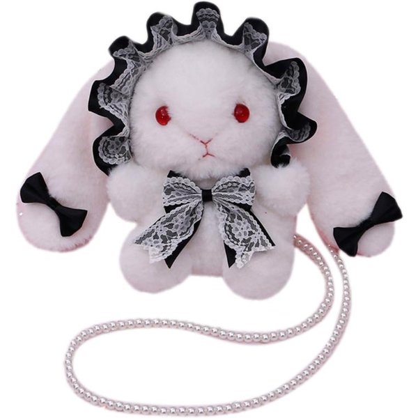 Lolita Crossbody Messenger Torba Na Ramię Kawaii Uroczy Marszczony Koronkowy Kokarda KróLik KróLiczek Torba Torebka Pluszowe Zabawki-image