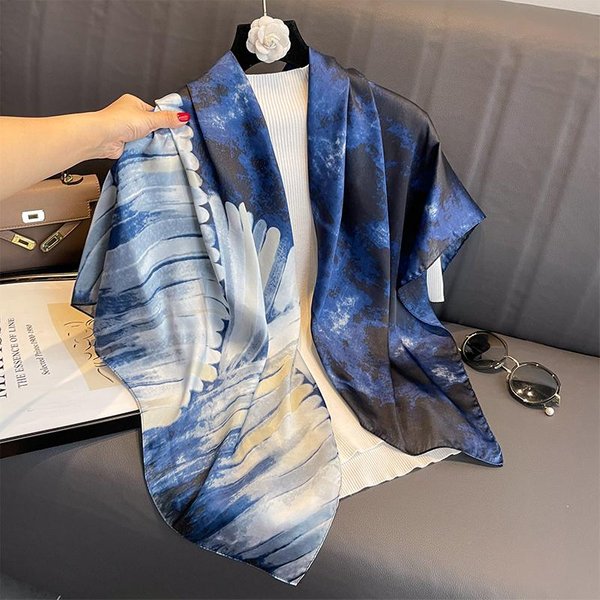 110X110Cm Damski Jedwabny Kwadratowy Szalik HidżAb Damski WzóR Nadruk Szal Dla Pań Chusty Foulard Opaski Na GłOwę Bufanda DużA Bandana Luksusowy 110X110Cm Gray-image