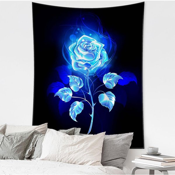 Tapiz De Rosa Azul Para Colgar En La Pared, Arte Floral, Estilo Bohemio, Hippie, Simple, EstéTico, Para HabitacióN, Dormitorio, DecoracióN Del Hogar, Fondo De Tela 95X70Cm Blue-image