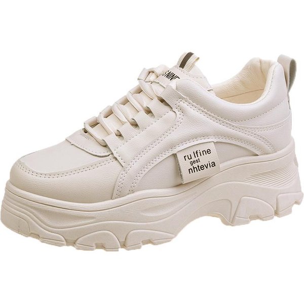 Nueva VersióN Coreana De Primavera De Zapatos De Papá Para Estudiantes Femeninas, Zapatos Deportivos Con Suela Gruesa Y Aumento De Altura, Zapatos Casuales Para Mujer, Marea Femenina 40 White-image