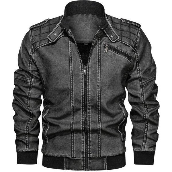 MęSka Kurtka Motocyklowa Ze SkóRy PU Modna W DużYm Rozmiarze Ze StóJką Jesienna Kurtka Casualowa 2XL-image
