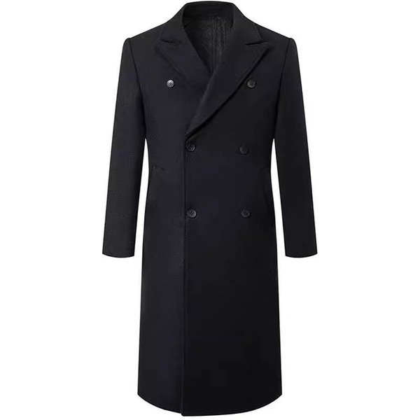 Abrigo De Lana Acolchado Grueso De OtoñO E Invierno Extra Largo Hasta La Rodilla Para Hombre Abrigo Trench Slim De Doble Botonadura 3XL Black-image