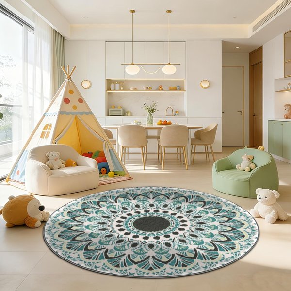 OkrąGłY Dekoracyjny Dywan Boho Mandala Styl ŚRóDziemnomorski Do Salonu Jadalni Dekoracja Mata PodłOgowa 60Cm-Dia.-image