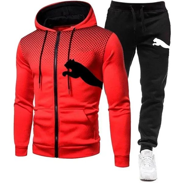 MęSki Zestaw Bluza Z Kapturem Na Jesień I Zimę, Zestaw Bluza Z Kapturem + Spodnie, Ubrania Sportowe Do Biegania I Rekreacji L Czerwony-image