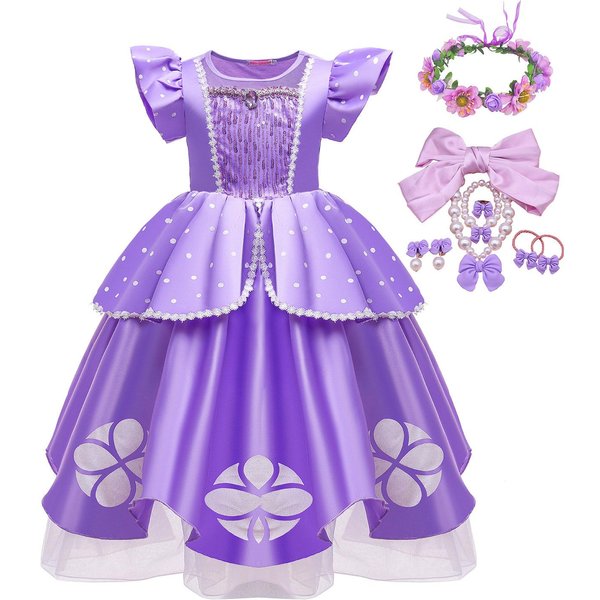 PequeñA SofíA Juego De Rol Lindo Vestido De Bola Disfraz De SofíA Vestido De Juego Longitud De Té Esponjoso Vestido De Fiesta De CumpleañOs Como Una Princesa Interna 2T(TAG 100) Pink-image
