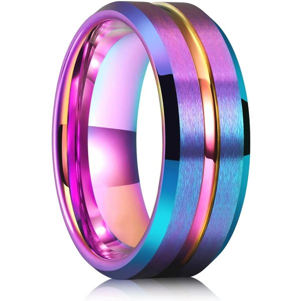 Moda 8Mm Czarne Wolframowe ObrąCzki ŚLubne Celtycki Smok Inkrustowane Niebieskim Cyrkoniem PierśCionki Ze Stali Nierdzewnej Dla MężCzyzn PierśCionek Z Niebieskiego WłóKna WęGlowego 12 Purple-image