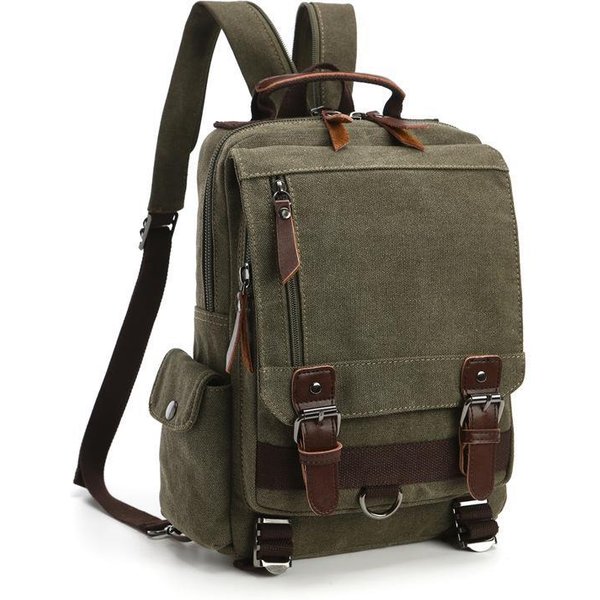 Mochila PequeñA De Lona Para Viaje, Multifuncional, Para Hombres Y Mujeres, Mochila Para Ordenador PortáTil, Mochila Escolar Verde Del EjéRcito-image