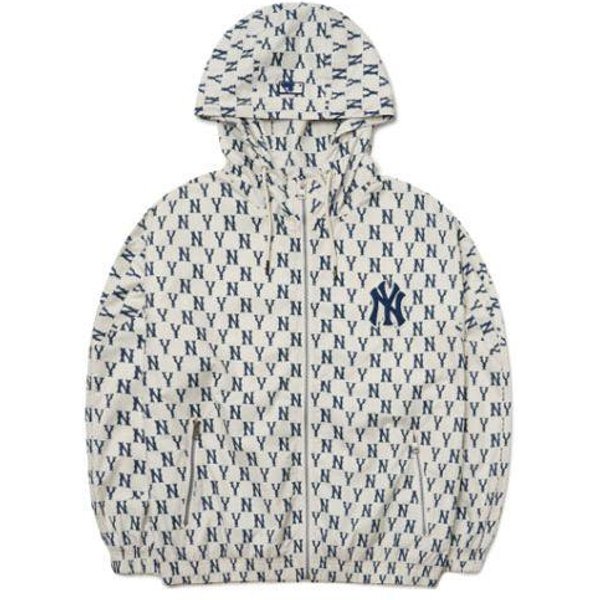 MLB BáSica New York Yankees Logo Estampado Integral Corte Holgado Chaqueta Unisex Crema 3AWJM0121-50CRS M White-image