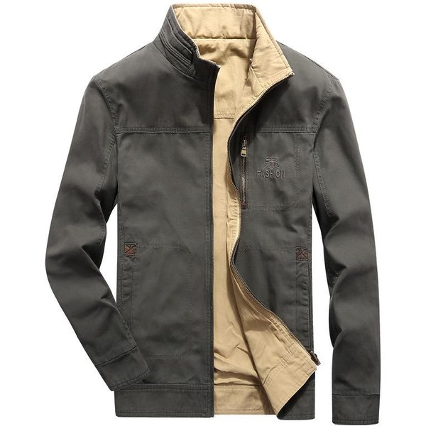 Nueva Chaqueta Reversible De Primavera Y OtoñO Para Hombre Moda Casual Negocios Talla Grande AlgodóN Puro Reversible Chaqueta De Cuello Alto Xxxxl Gray-image