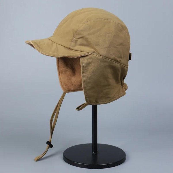 Retro GłAdka Aksamitna Czapka Pilota Zimowa Outdoorowa CiepłA Ochrona Uszu Wiatroszczelna Narciarska Czapki Bomberki Dla MężCzyzn I Kobiet 56-58Cm Brown-image