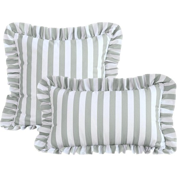 Compra Ahora 1PC Funda De CojíN Estampada A Cuadros Y Rayas Con Borde Fruncido DecoracióN Del Hogar Adecuada Para Sofá Dormitorio Sala De Estar Funda De Almohada 30X50Cm White-image