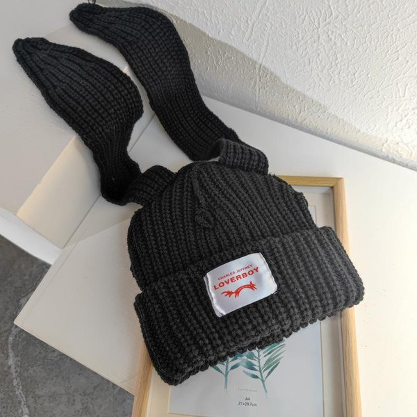 Bonito Sombrero De Lana Con Orejas Largas De Conejo Para Mujer En OtoñO E Invierno Calidez Y Grosor ProteccióN Para Las Orejas Y ProteccióN Contra El FríO Sombrero De Punto Tendencia Average Size Gray-image