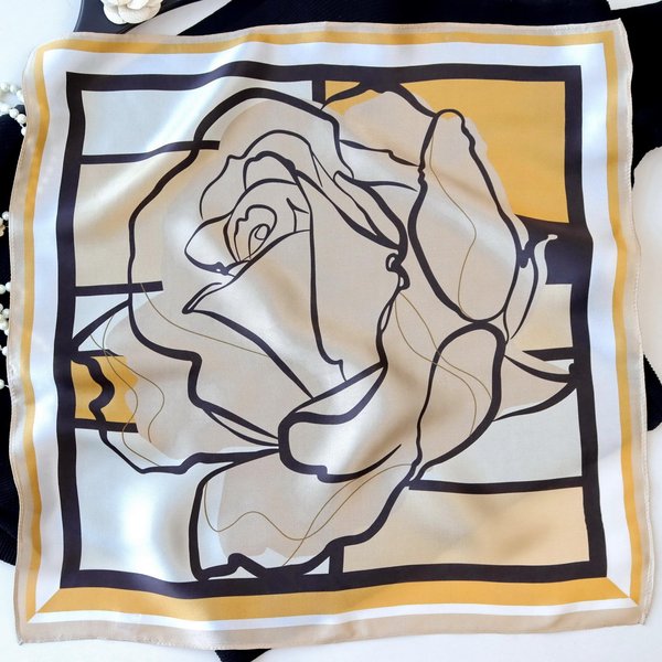 Hangzhou Naturalny Jedwabny Szalik Chusta Na Szyję Foulard Damska Bandana Szaliki Kobiety HidżAb Szale Chusty Kwadratowa Chusta Na GłOwę Real Silk 53X53Cm Beige-image