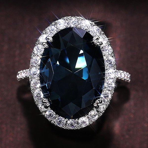 Huitan Encantadores Anillos De CZ Azul Para Mujer Accesorios Para Fiesta De Boda Bling Bling GráCil Anillo De Eternidad Nupcial JoyeríA De Moda 6-image