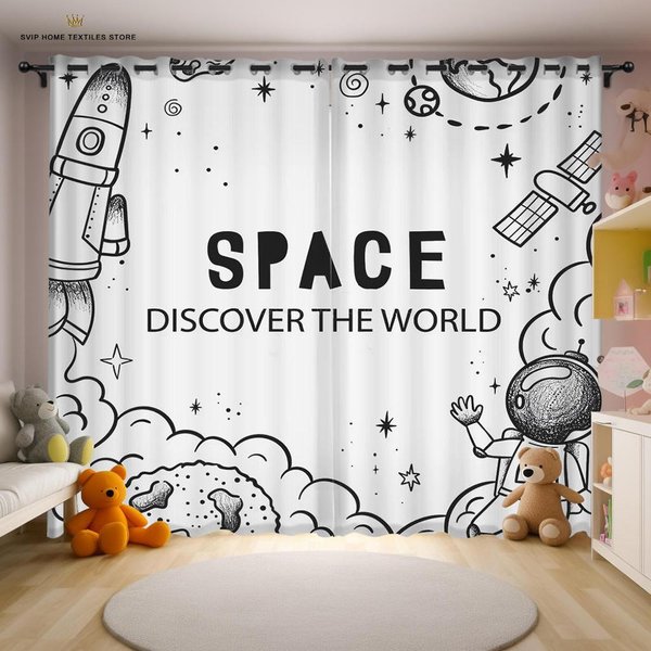 Drukowane 3D ZasłOny Z Rakiety, Kosmosu, Astronauty, Do Sypialni, Salonu, ZaciemniająCe Okna, Dekoracyjne Kwiaty ZewnęTrzne, W50X130H(Cm)X2Pcs&Rod Pocket-image