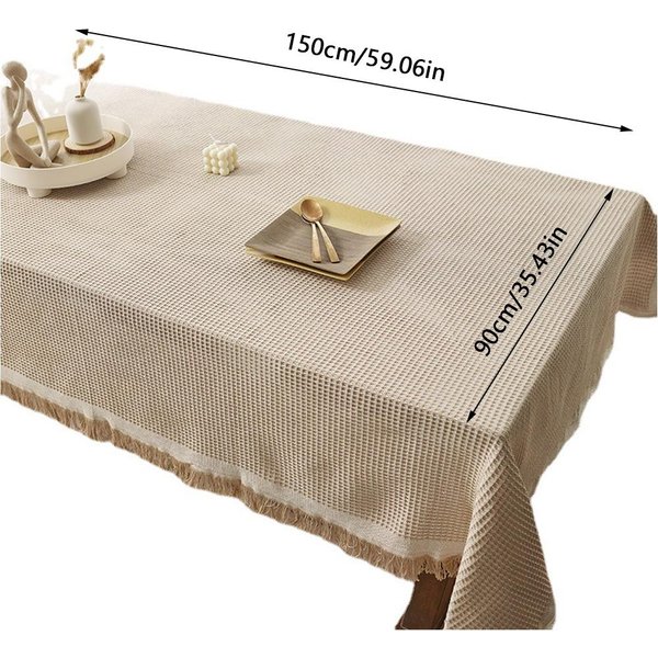 1 Pieza Estilo Ins, FrancéS, AlgodóN Lino, JaponéS Color SóLido Encaje Mantel, Mantel Mesa De Café, Mantel Largo De Alta Calidad, Mantel De Mesa De Comedor Pack Of 1 Beige-image