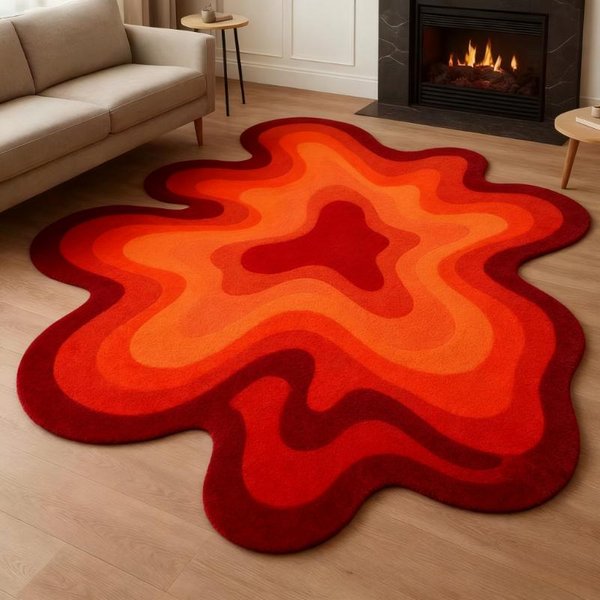 Kolorowa Dopamina Dekoracja Sypialni Dywan Sztuka Abstrakcyjna Dywany Do Salonu Puszysty MięKki Dywanik Do Pokoju Dziennego Domowy Nieregularny Dywanik PodłOgowy 80X80Cm Red-image
