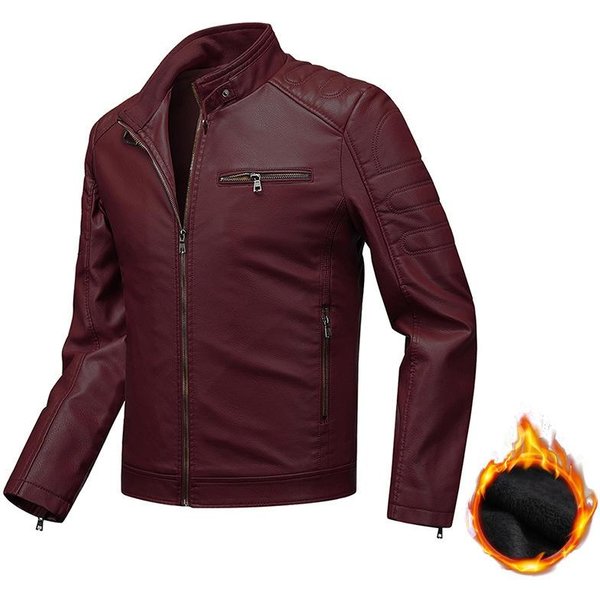 Abrigo De Cuero Para Hombre, Chaqueta Fina Para Hombre, Abrigo Fino Para Primavera Y OtoñO, Ropa De Moto Para Hombre, Chaqueta De Cuero Con Cuello Alto De Talla Grande L Black-image