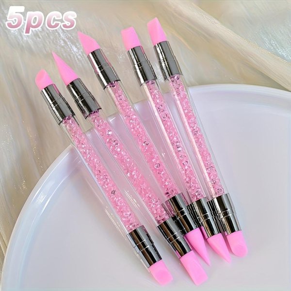 5 Uds. BolíGrafos De Silicona Para Esculpir UñAs Con PedreríA De Doble Punta Para Tallado De Flores 3D, Pinceles De Estampado Para UñAs DIY Para Creaciones De Arte De UñAs Pink-image