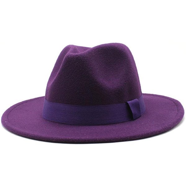 Sombrero De Ala Ancha Para Hombre Y Mujer Sombrero De Jazz De Lana De Moda Sombrero De Copa BritáNico Cmn047 M(56-58Cm) PúRpura-image