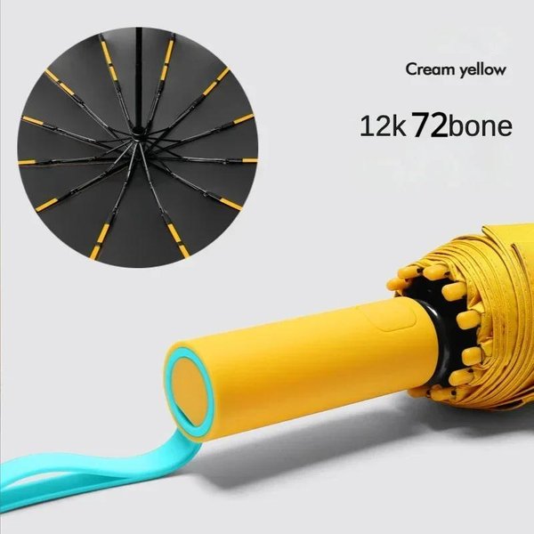 BiałY 72-żEbrowy Super Mocny Wiatroodporny Automatyczny Parasol Przeciwburzowy DużY Odwracany Parasol PrzeciwsłOneczny Black-image