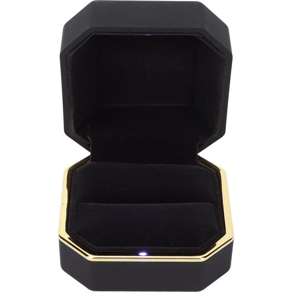 Caja De Anillo De Lujo Cuadrada De Terciopelo Estuche Para Anillo De Boda Con Luz LED Para Propuesta Compromiso Bodanegro Negro-image