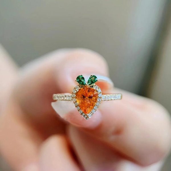 Anillos De Zanahoria De Lujo Ligero Para Mujeres Dulces Gema Amarilla Incrustada JoyeríA RomáNtica De Compromiso Regalo Para Novia Resizable-image