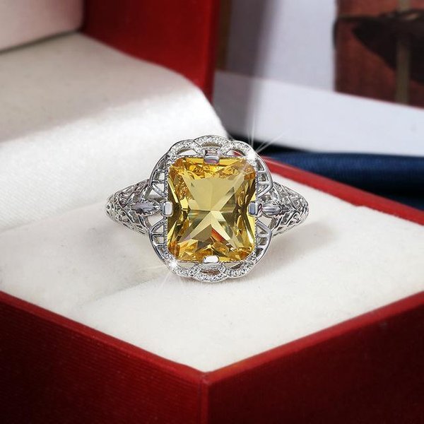 Srebro 925 Naturalny Topaz BiżUteria PierśCionek Dla Kobiet ObrąCzki Anillos De Rocznica żółTy Topaz Kamień Anel PierśCionki 9 żółTy-image