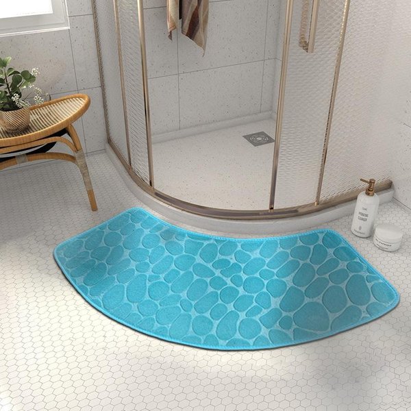 WygięTa Mata ŁAzienkowa Pogrubiona Mata AbsorbująCa Do Kabiny Prysznicowej Mata Pod Drzwi Toaleta ŁAzienka Mata AntypośLizgowa Odporna Na Zabrudzenia Mata WejśCiowa 100*40Cm Jasny Kolor Niebieski-image