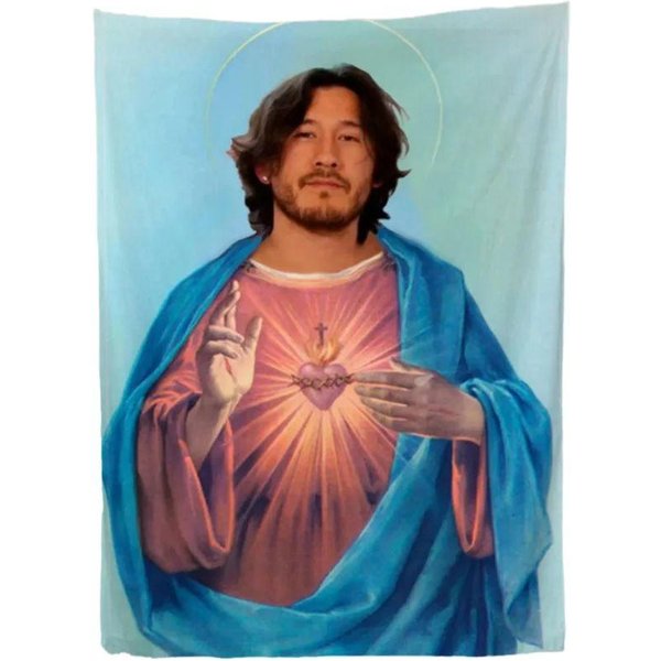 1 Szt. Gobelin Z Memem Markiplier Jesus - Poliester 2D Do Zawieszenia Na śCianie Do Sypialni, Salonu, śMieszna Dekoracja Pokoju I Prezent Dla Fana Gracza 40X60Cm Gray-image
