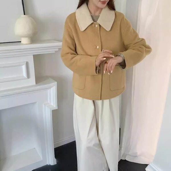 Nowy Dwustronny PłAszcz WełNiany KróTki W Stylu KoreańSkim MałY LuźNy Casualowy WełNiany PłAszcz M-image