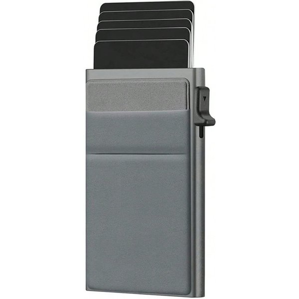 MęSki Portfel Z Automatycznym Wysuwaniem Kart Na Boczny Przycisk, Cienki, Z Ochroną Rfid, Antymagnetyczny, Na Karty Kredytowe Gray + Gray Cloth Bag-image