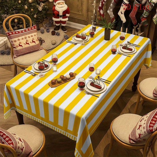 Mantel Rectangular A Rayas Blancas Y Amarillas Para DecoracióN De Mesa Lavable Tela Para Mesa De Cocina Comedor Estilo Granja DecoracióN De Picnic Fiesta 140X300Cm-image