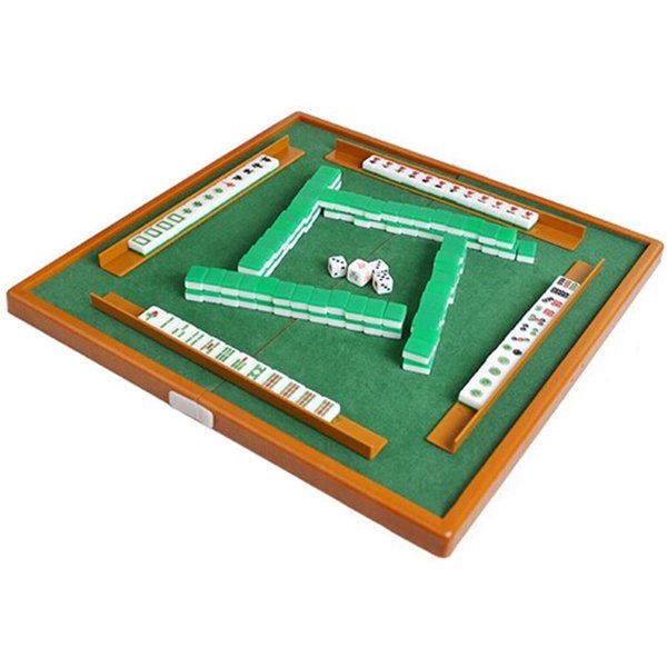 Mini Mahjong Set Ze SkłAdanym StołEm Mahjong PrzenośNy Zestaw Gier Mah Jong Do PodróżY Rodzinnych Wypoczynku Zielony-image