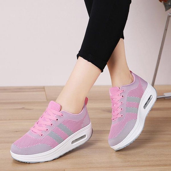 Zapatos De Mujer Con Tejido Volador De Primavera Y Verano, Zapatos De Malla Transpirable Con AmortiguacióN De Aire, Zapatos Casuales Para Caminar, Zapatillas De Deporte De Suela Gruesa Para Mujer 40 Beige-image