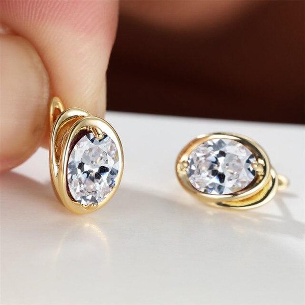 Wielokolorowe Cyrkonie Owalne Kamienne Kolczyki Vintage ZłOty Kolor Kolczyki śLubne Prosta Moda Rainbow Crystal Hoop Kolczyki Dla Kobiet BiałY-image