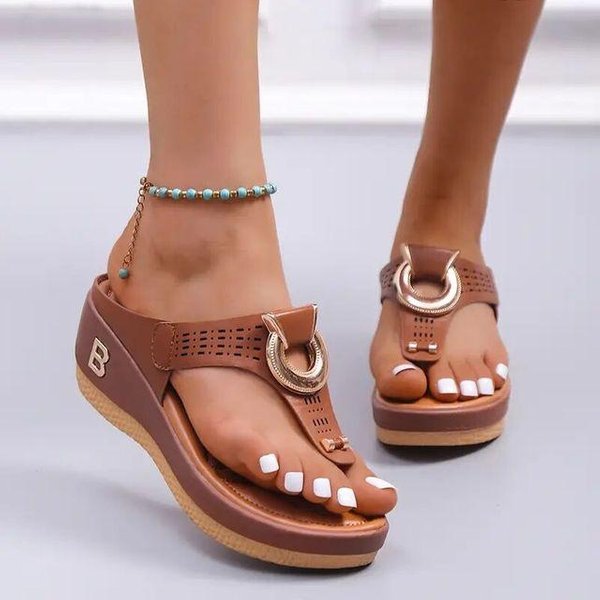 Mujer Nuevas Sandalias De Verano Puntera Abierta Zapatos De Playa Chanclas CuñAs Zapatillas CóModas Sandalias Lindas Talla Grande 35 ~43 Chaussure Femme 42 MarróN-image