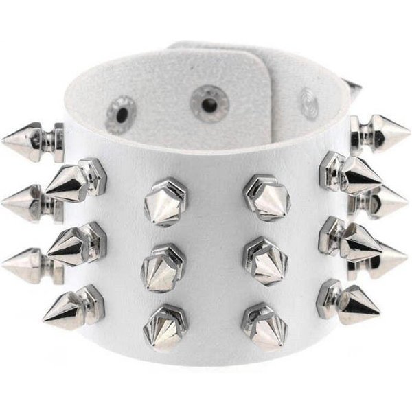 1 Pieza Moda Punk GóTico Calavera Remaches Oscuro Vintage Pareja Cuero PU Pulsera Pulsera De Pareja Pulsera Blanco-image