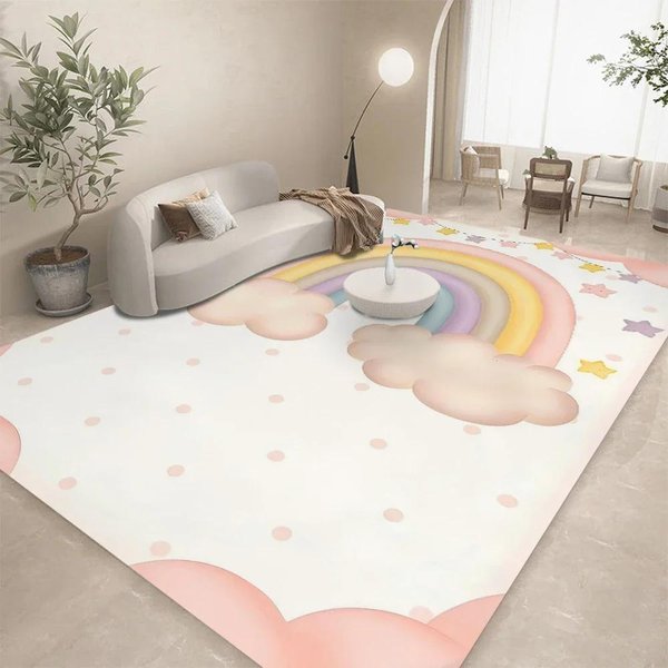 Prosty I Uroczy Dywanik Z Wzorem Chmurki TęCzowej Dziewczynki Mata PodłOgowa Mata Do Salonu Sypialni Dywanik Dekoracja Domu WystróJ Sypialni Dywan 50X80CM-image